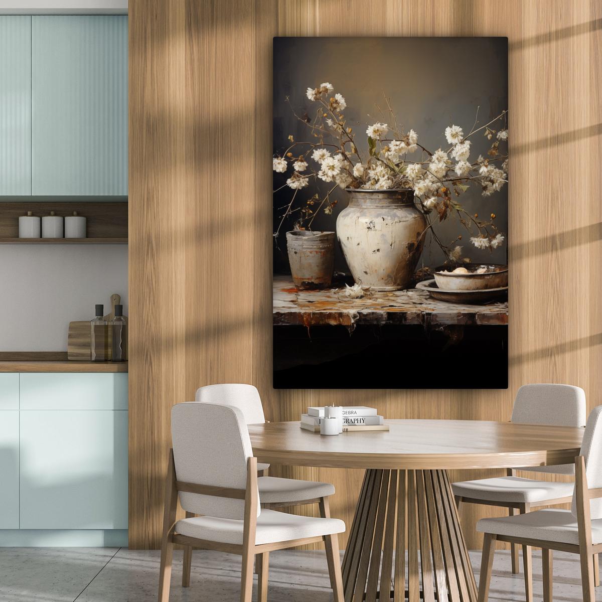 LEINWANDBILD Stilleben - Blumen - Blumenstrauß - Vase - Wein Deko Groß 90x140 cm - Schwarz, Textil (90/140cm) - MuchoWow