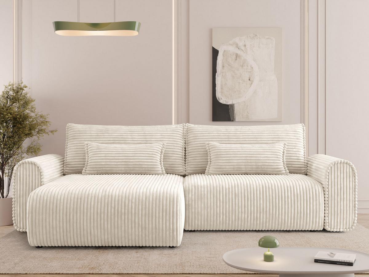 ECKSOFA Surles Cord - Creme/Schwarz, Holz/Kunststoff (245/145cm) - MIRJAN24