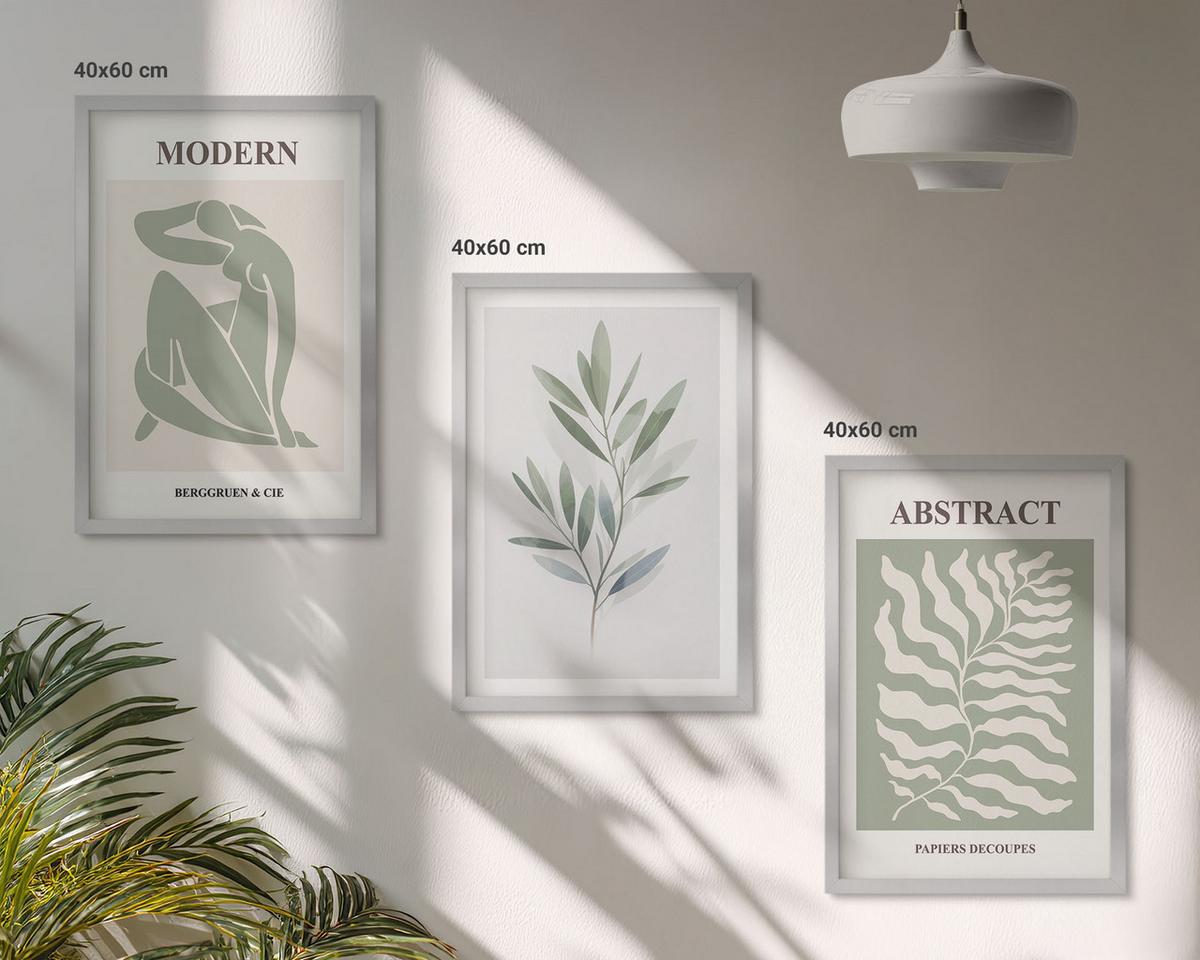 BILDER SET 3er Set - 40x60 cm Silberner Rahmen - Matisse Aquarell Boho-Design - Silberfarben, Kunststoff (40/60cm) - TULUP