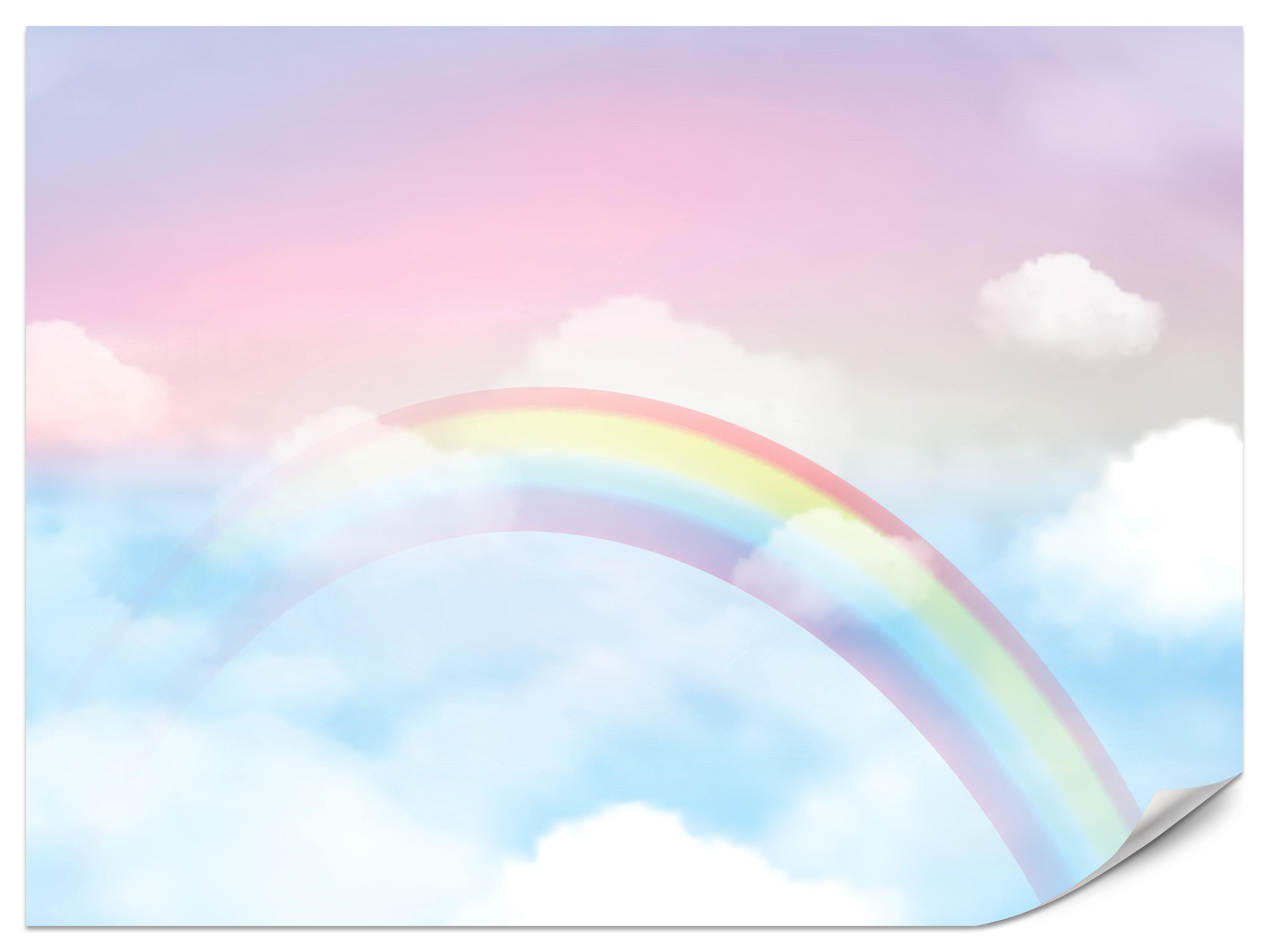FOTOTAPETE für Schlafzimmer Regenbogen Rosa Himmel Wolken 150x105 - Blau/Gelb, Papier (150/105cm) - Muralo
