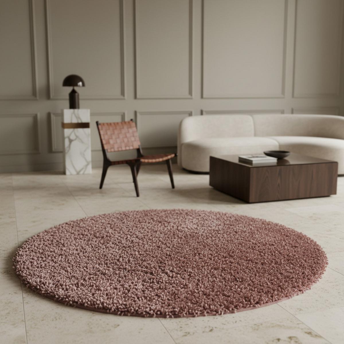 TEPPICH Hochflor SPREE in Rosa, einfarbig, Ø 200 cm - Rosa, Textil (200/200cm) - KADIMA DESIGN