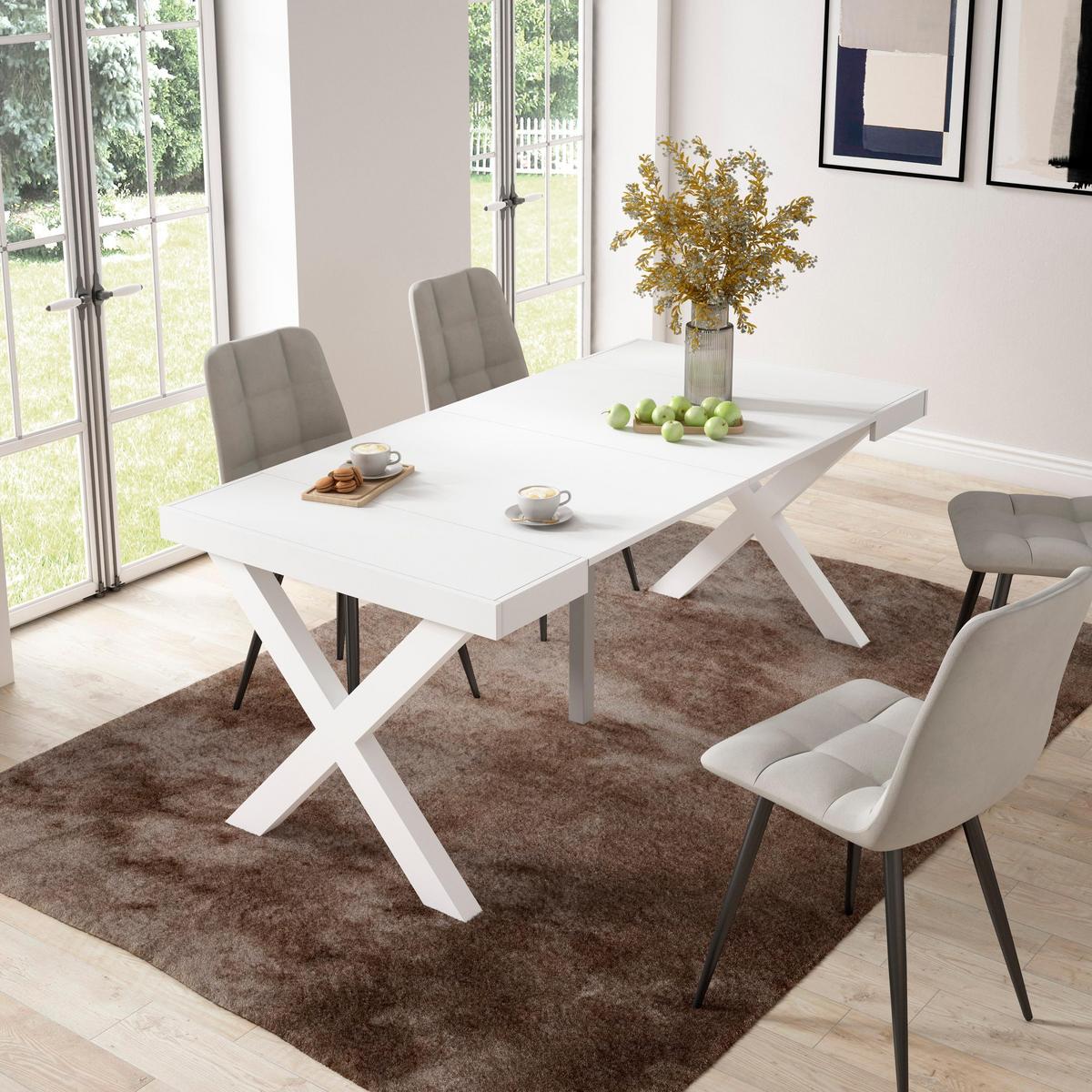 KONSOLENTISCH ausziehbar 58 bis 180cm, für 8 Gäste, weiß, 90/58/73cm - Weiß, Holzwerkstoff (90/180/73cm) - Skraut Home