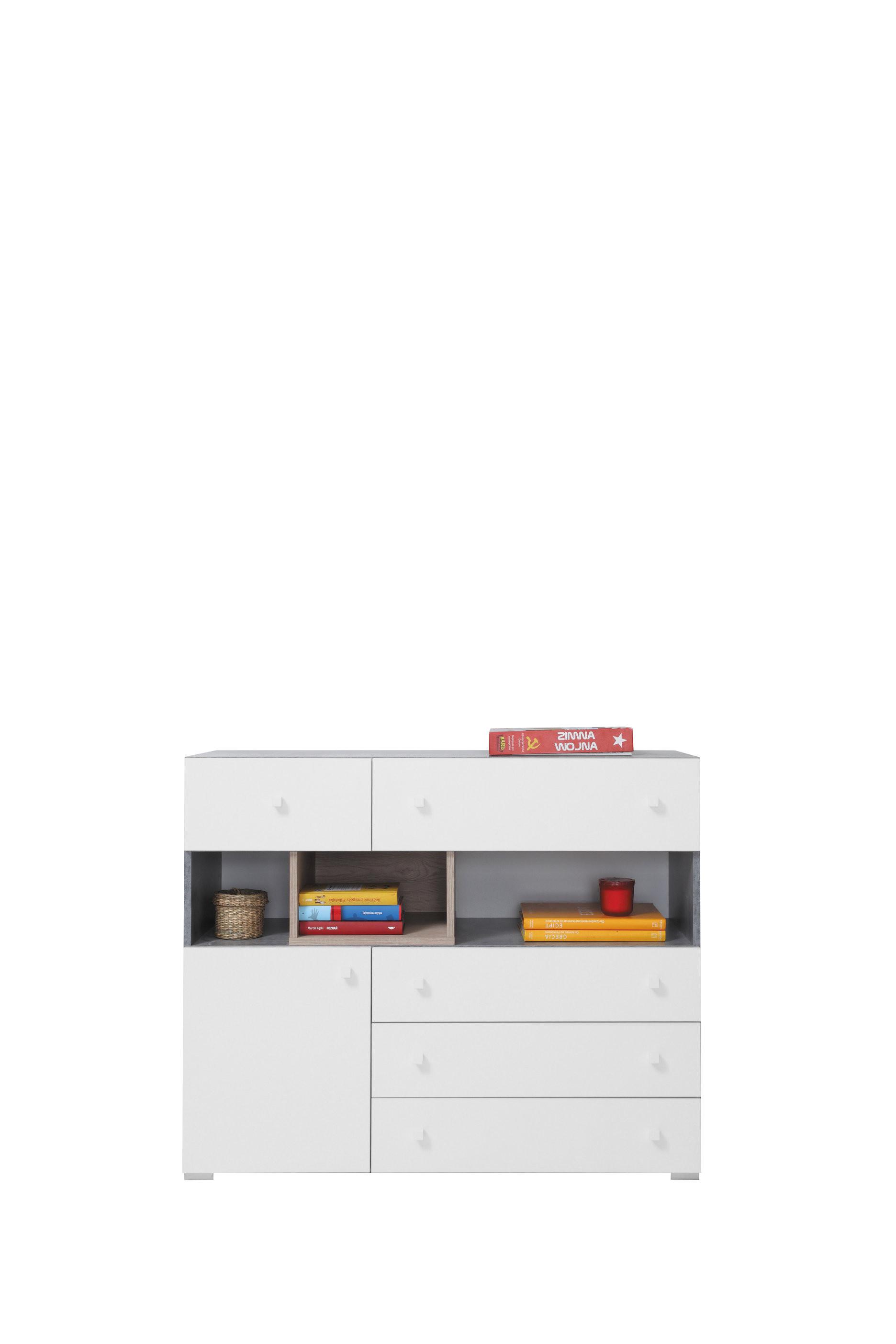 KOMMODE GALIA 110/90/40cm mit 5 Schubladen 1 Türen Weiß - Eichefarben/Weiß, Holzwerkstoff (110/90/40cm) - MASSENO