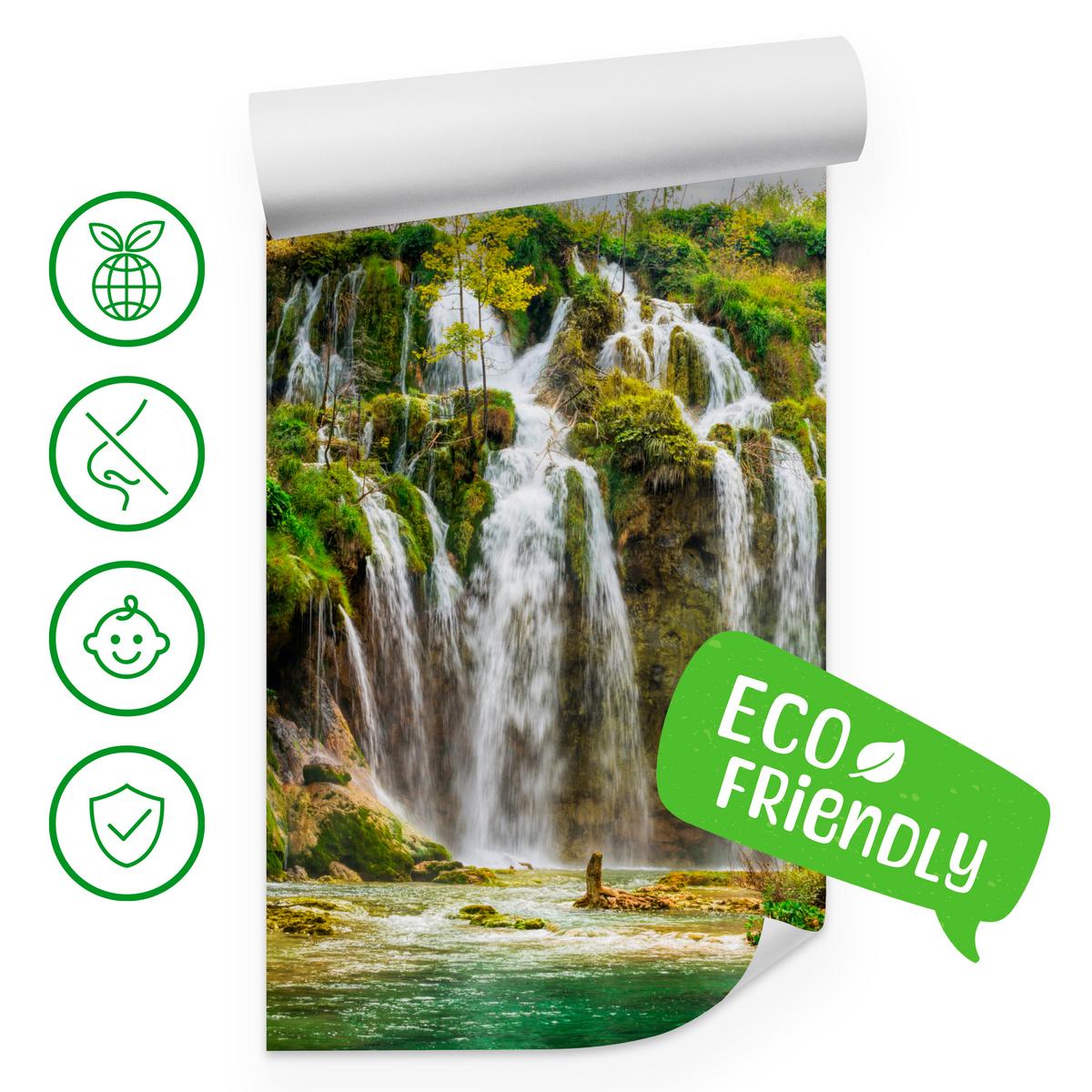 FOTOTAPETE für Esszimmer Exotischer Wasserfall Herbstbaum 450x315 - Gelb/Beige, Papier (450/315cm) - Muralo