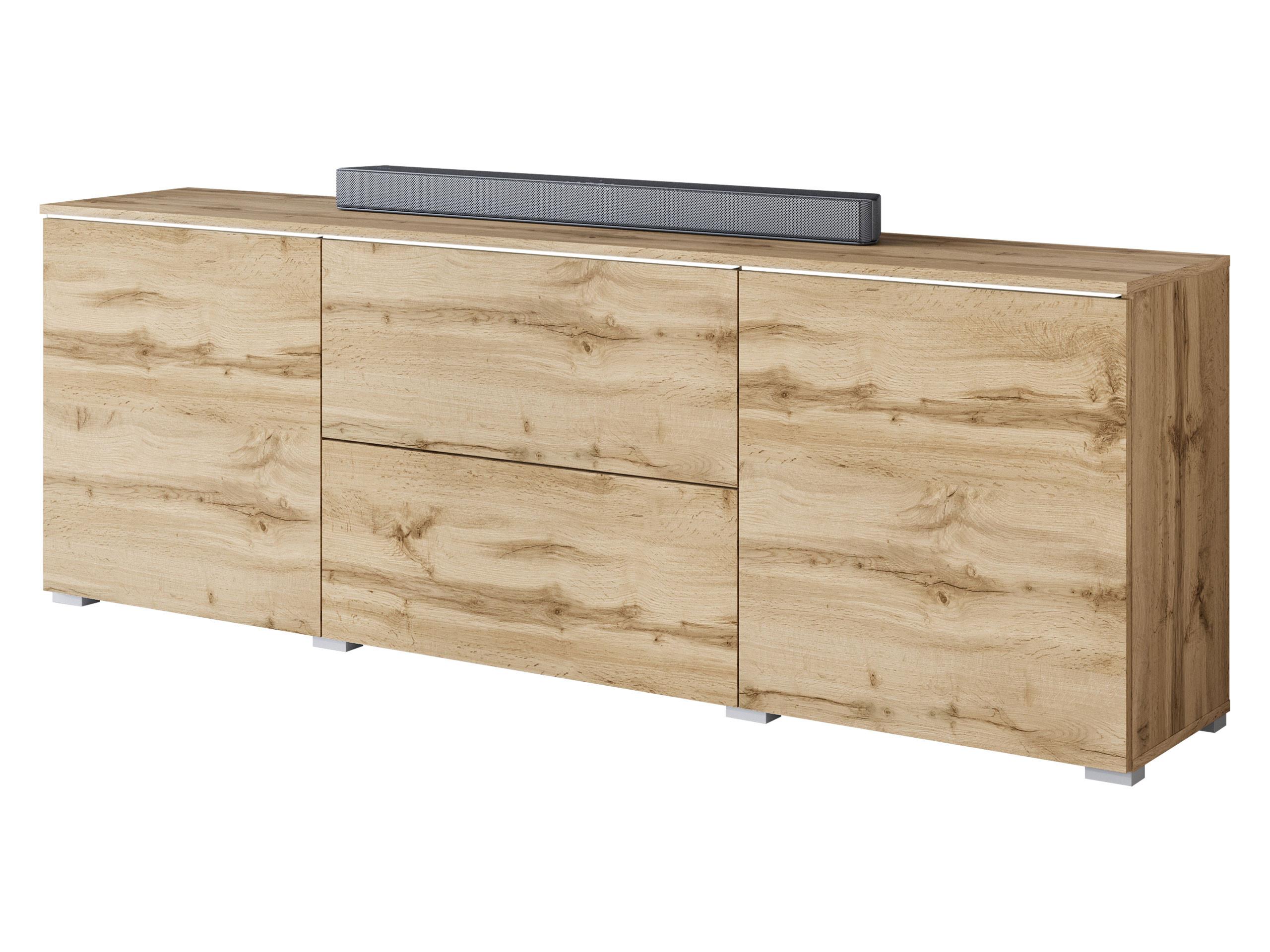 TV-LOWBOARD Vera 180 mit weißer LED Beleuchtung - Eiche Wotan/Silberfarben, Holzwerkstoff/Kunststoff (180/62/35cm) - MIRJAN24