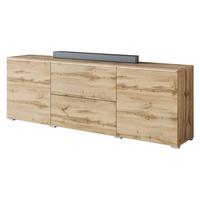 TV-LOWBOARD Vera 180 mit weißer LED Beleuchtung - Eiche Wotan/Silberfarben, Holzwerkstoff/Kunststoff (180/62/35cm) - MIRJAN24