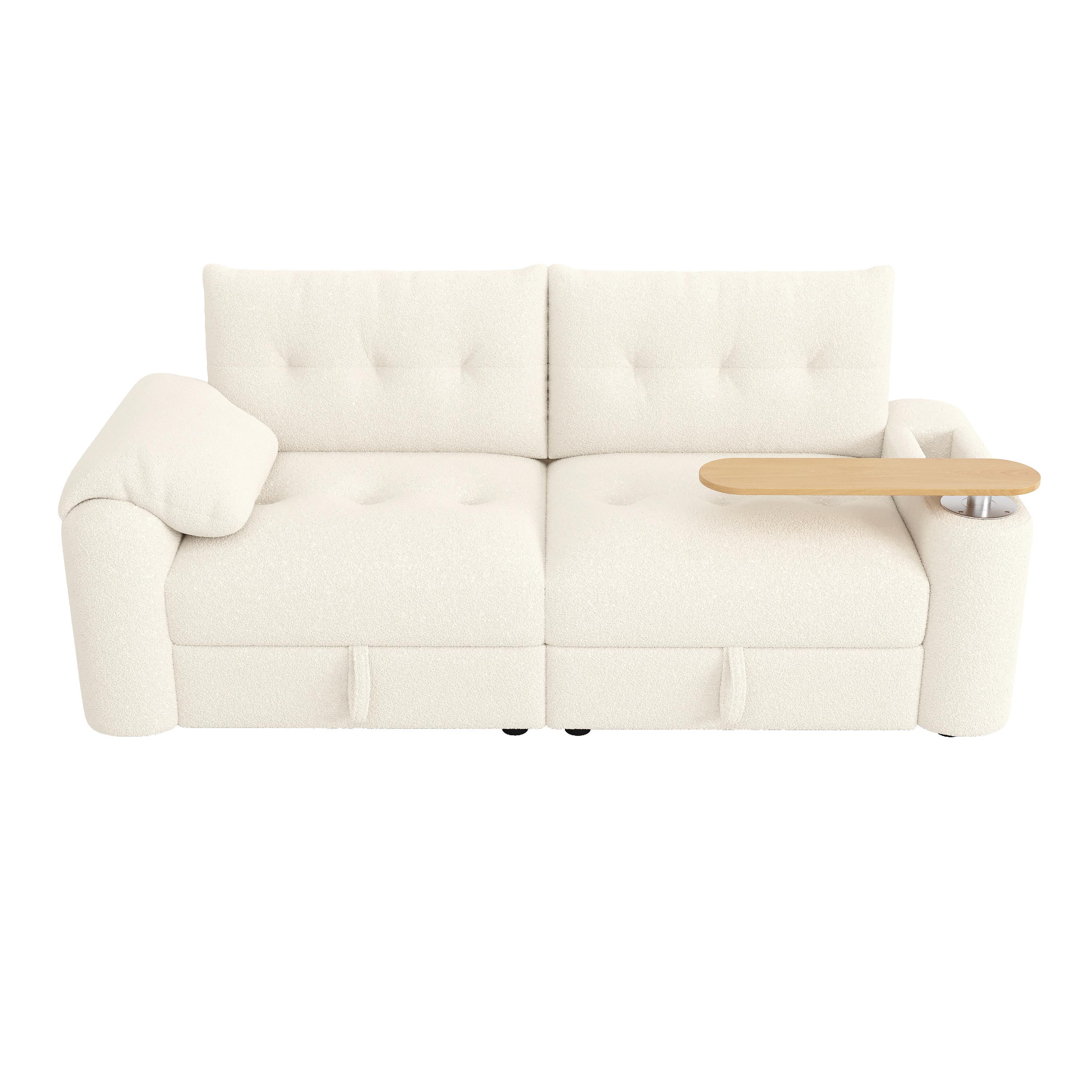 3-SITZER SOFA teddy beige modular 207cm mit stauraum tisch - Beige, Textil (207.5/87/80cm) - Urban Meuble