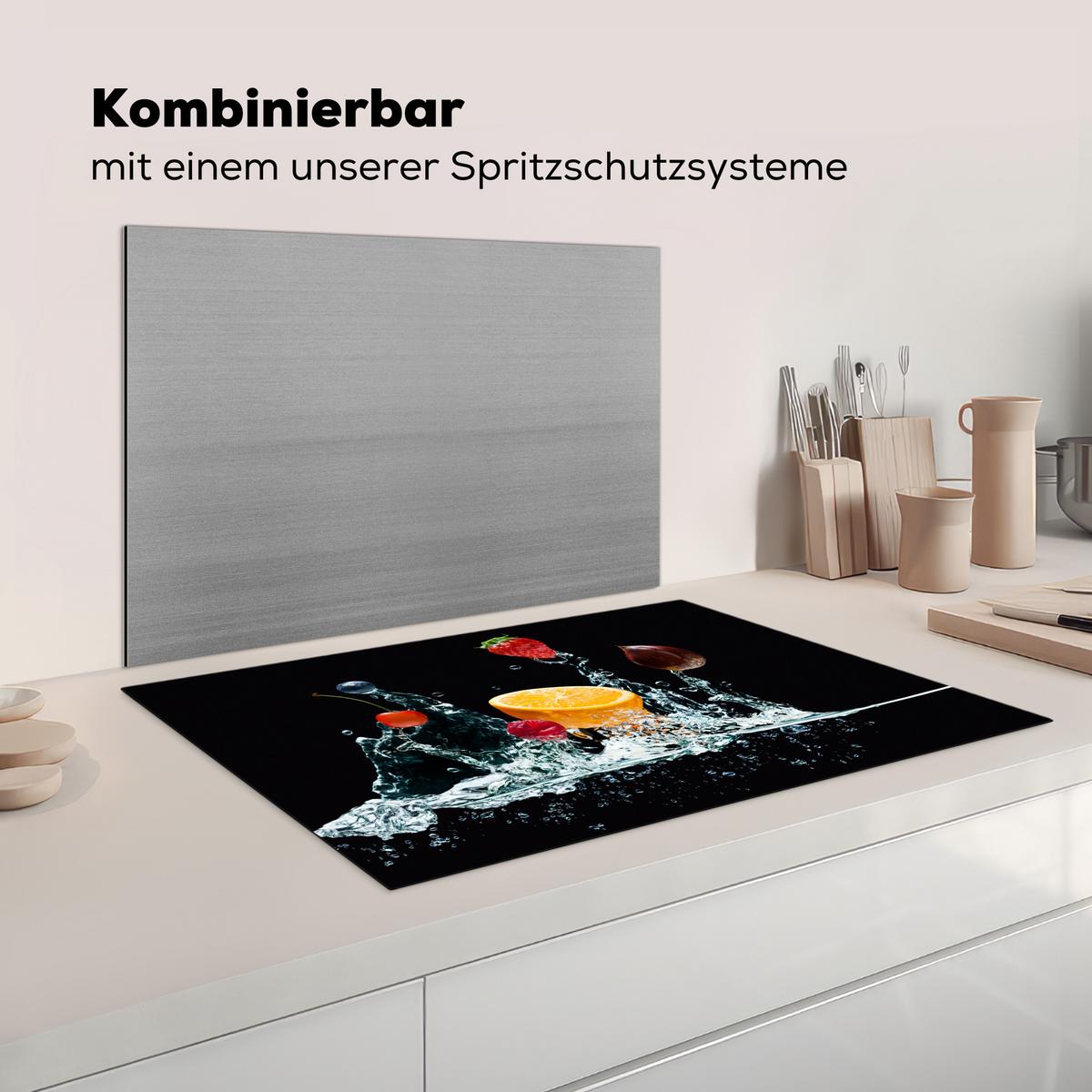 HERDABDECKPLATTE Wasser - Obst - Orange - Erdbeere - Kirsche - Schwarz Induktionsmatte 81x52 cm - Orange, Kunststoff (81/52/0.2cm) - MuchoWow