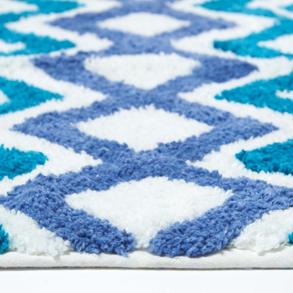 BADEMATTE 50/80 cm Chevron-Muster, Baumwolle - Blau, Textil (50/80cm) - Homescapes