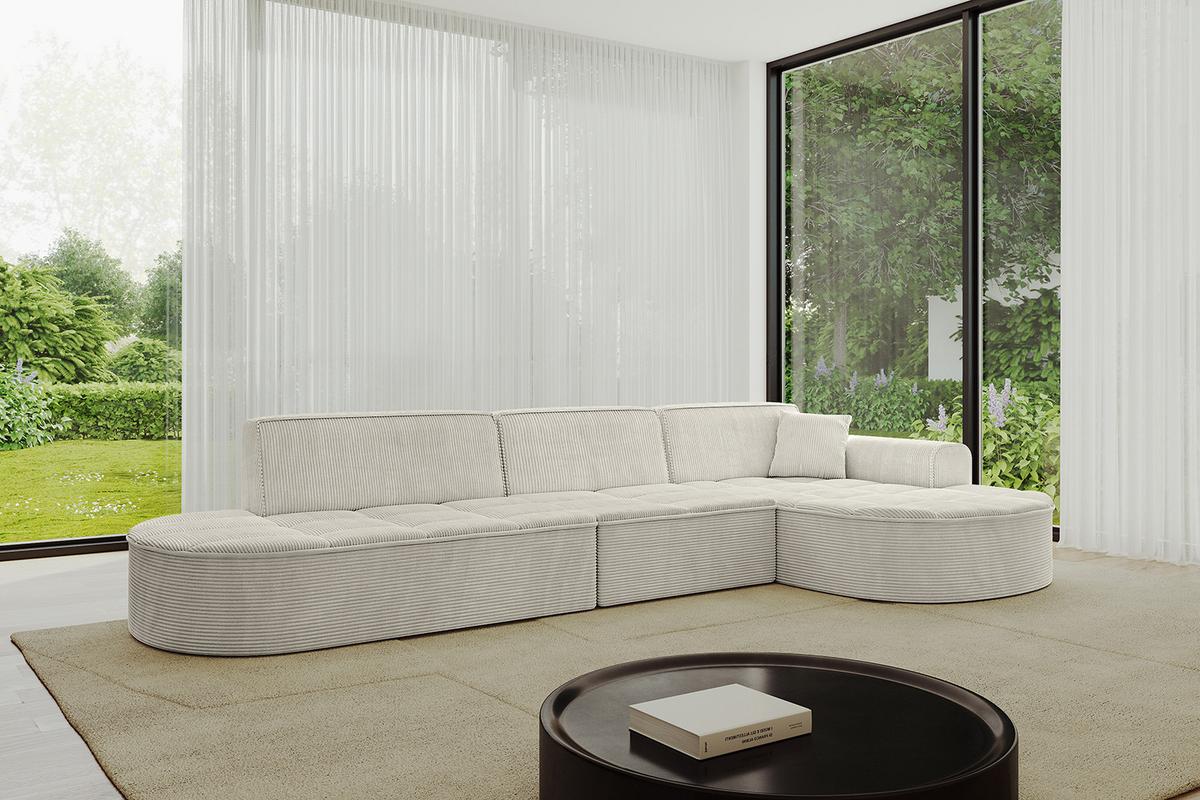 ECKSOFA Ottomane Rechts TARO-L2 - 328x171x79,5 cm Creme - Hellgrau/Creme, Holzwerkstoff/Textil (328/171cm) - ALTDECOR