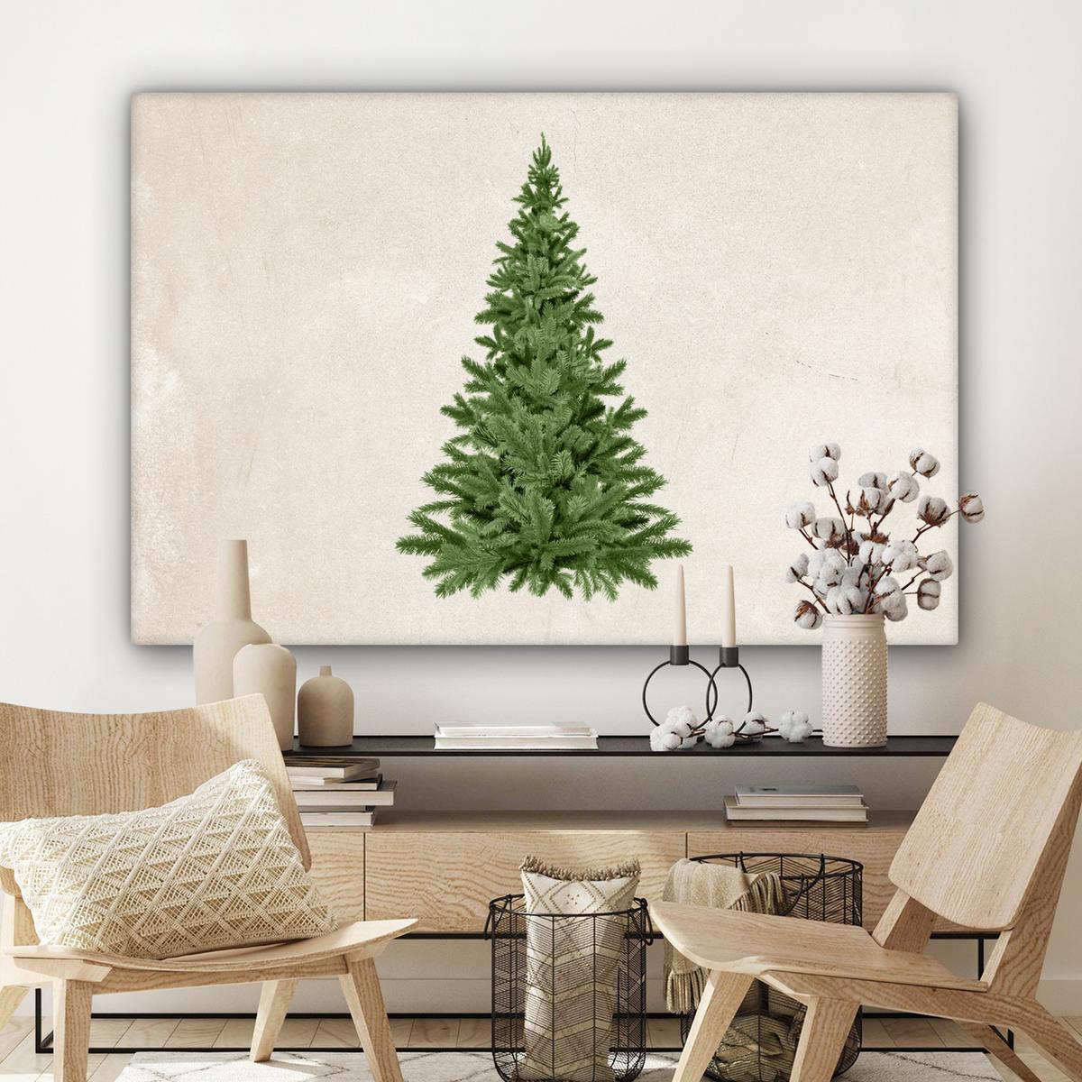 LEINWANDBILD Weihnachtsbaum - Grün - Weihnachten - Feiertage Wohnzimmer Groß 120x80 cm - Olivgrün, Textil (120/80cm) - MuchoWow