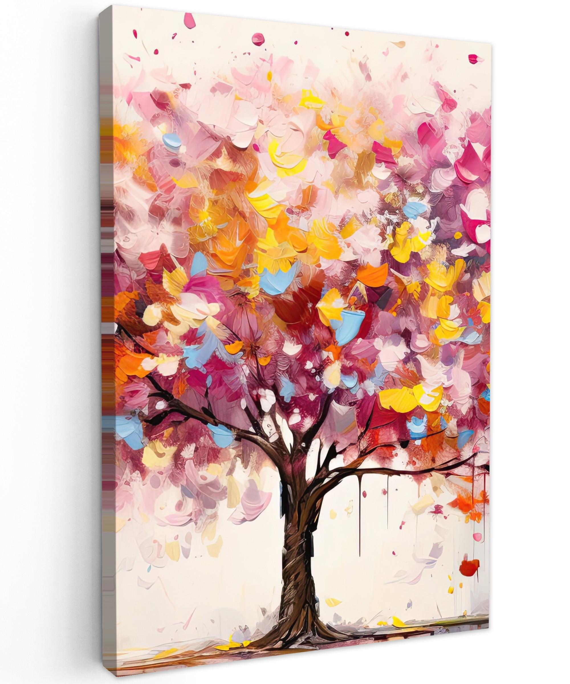 LEINWANDBILD Aquarell - Baum - Kunst - Abstrakt Deko Groß 90x140 cm - Rosa, Textil (90/140cm) - MuchoWow