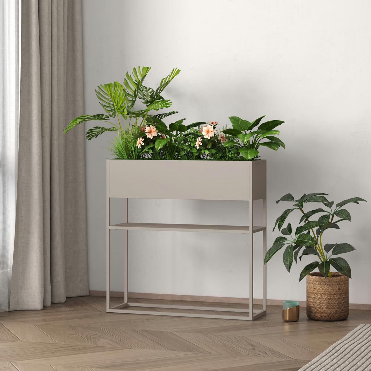 BLUMENSTÄNDER Joensuu - Hellgrau, Metall (80/80/25cm) - [en.casa]
