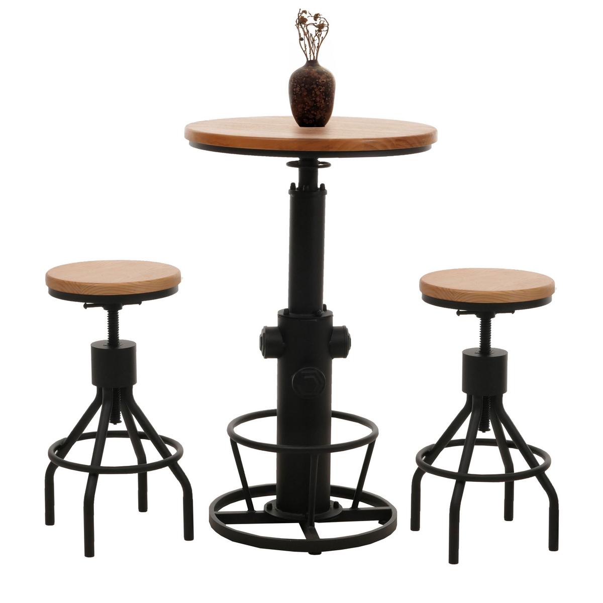 SET BARTISCH + BARHOCKER Kiefer Dekor 3er-Set - Kieferfarben, Holz (61/123/61cm) - MCW