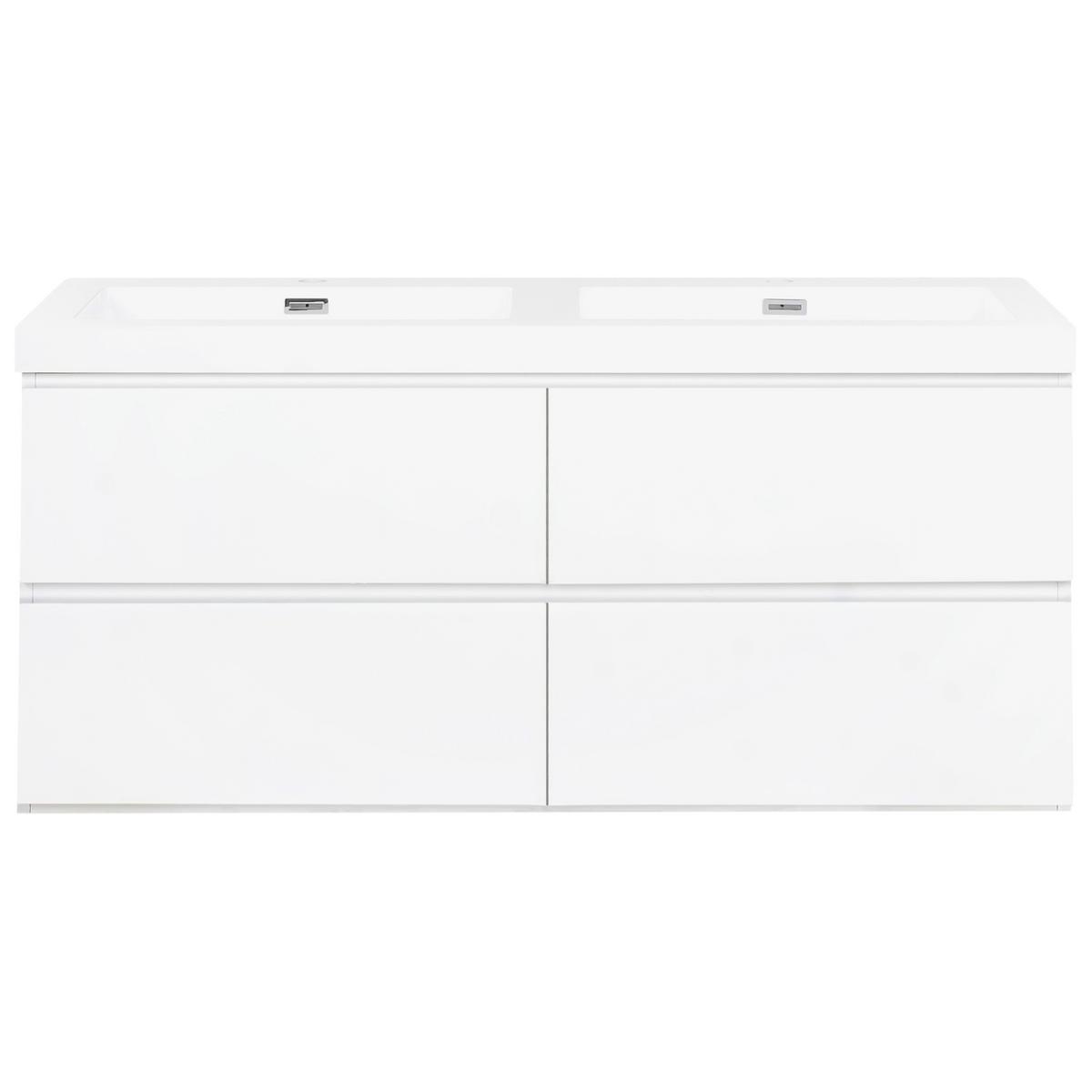 WASCHBECKENUNTERSCHRANK wandmontiertk mit Doppelwaschbecken Weiß Cardiel - Weiß, Holzwerkstoff (120/52/46cm) - Beliani