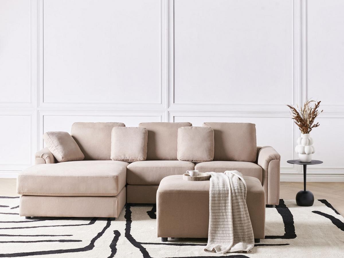 ECKSOFA 4-Sitzer Stoff Taupe mit Ottomane rechtsseitig Kohlo - Taupe/Beige, Textil (268/154cm) - Beliani
