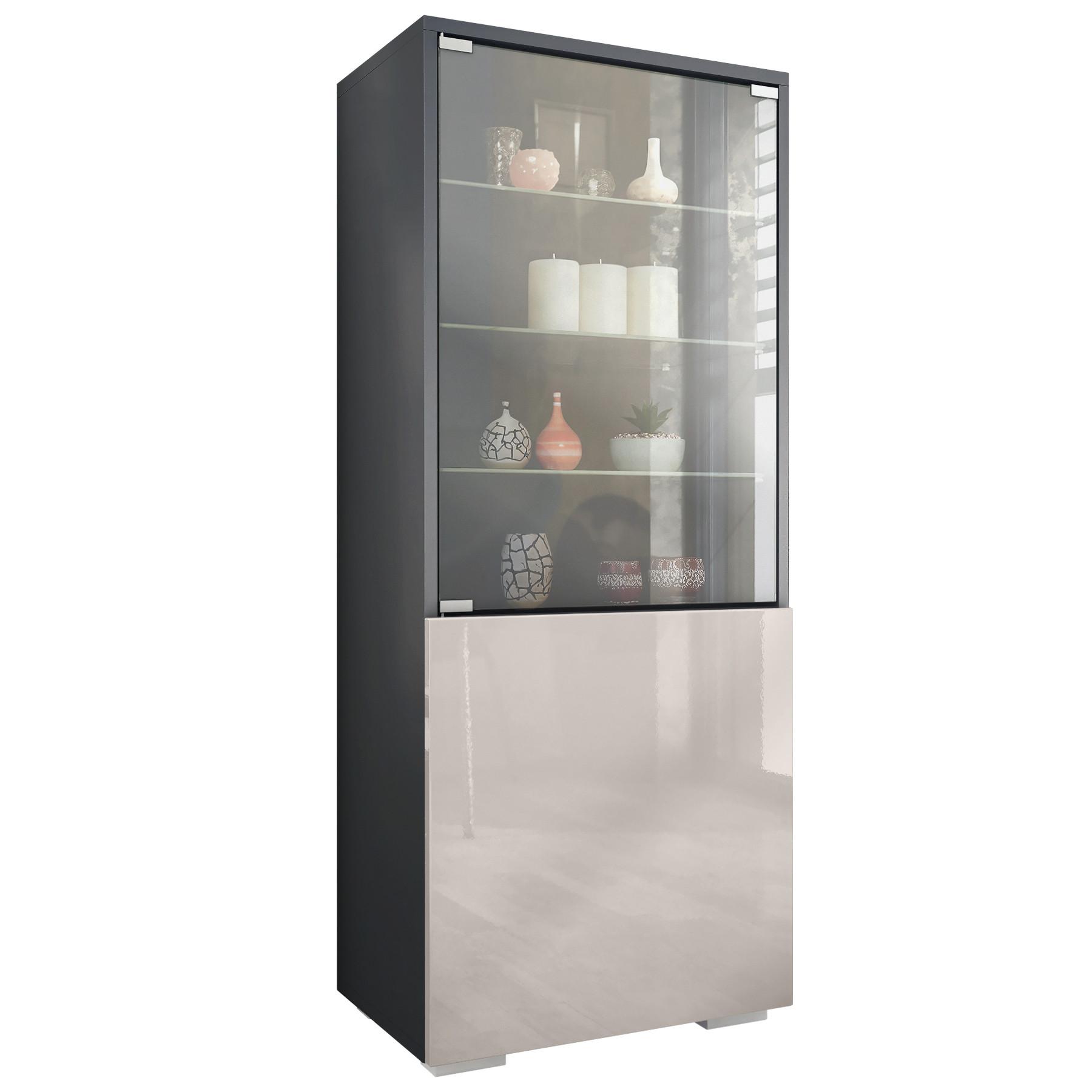 VITRINE Granada Sandgrau Hochglanz - Sandfarben, Holzwerkstoff (50/122.5/34.5cm) - Vladon