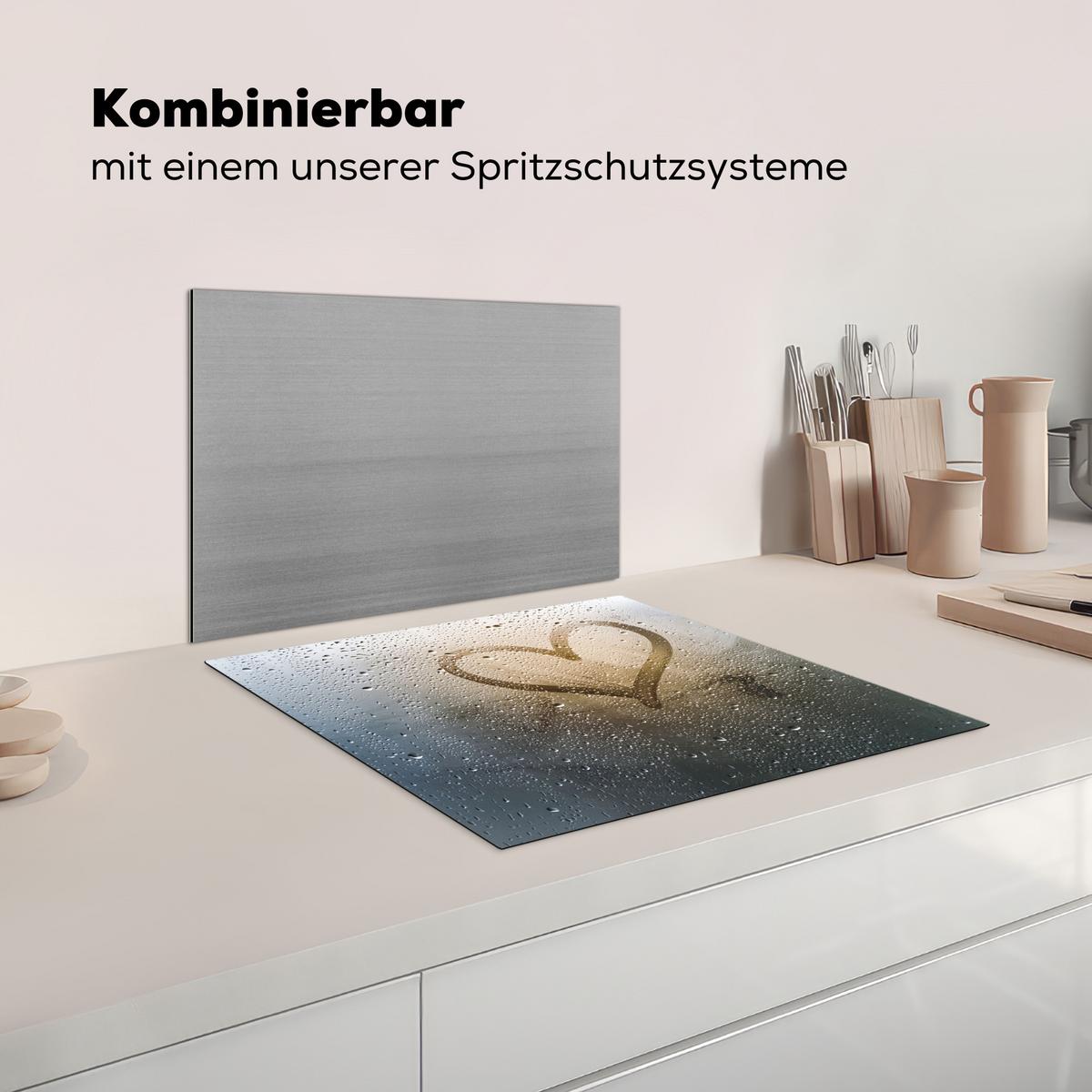 HERDABDECKPLATTE Herz - Kondenswasser - Wasser - 3D Ceranfeldabdeckung 59x52 cm - Grau, Kunststoff (59/52/0.2cm) - MuchoWow