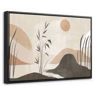 LEINWAND Bilder mit Rahmen - Japandi - Landschaft - Beige - 60x40 - Cognac, Textil (60/40cm) - MuchoWow