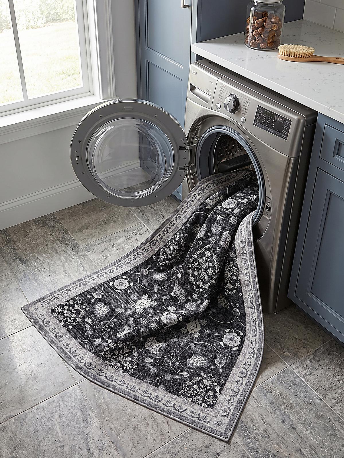 TEPPICH Kurzflor, waschbar, mit floralen Ornamenten, VERNANTE in Schwarz-Creme-Grau, 120 x 170 cm - Schwarz, Textil (120/170cm) - KADIMA DESIGN