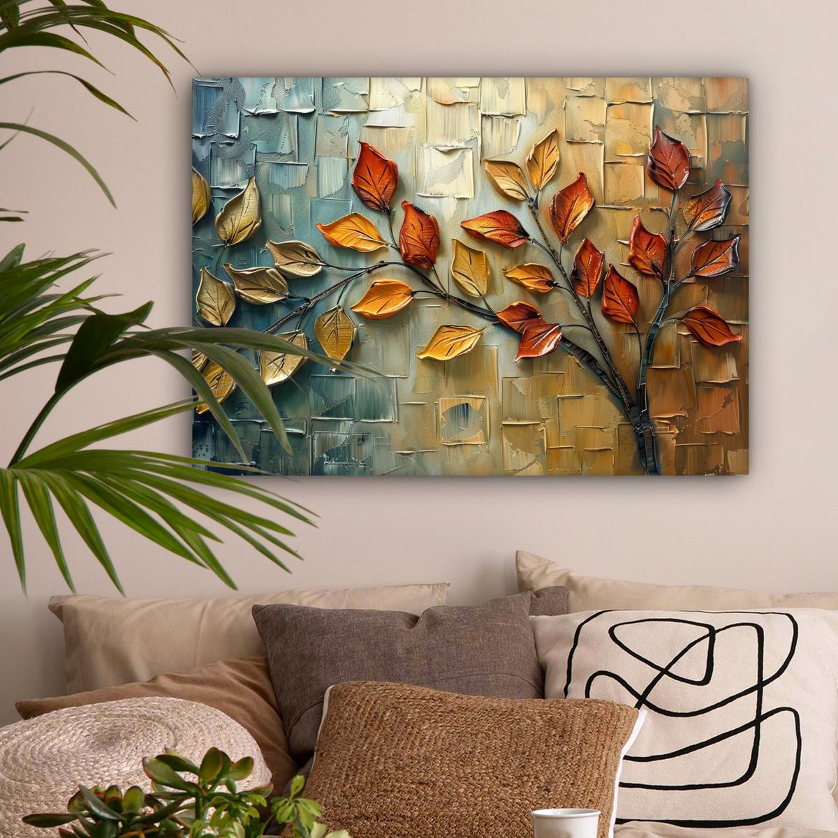 LEINWANDBILD Baum - Abstrakt - Natur - Kunst Wandbilder 80x60 cm - Goldfarben, Textil (80/60cm) - MuchoWow