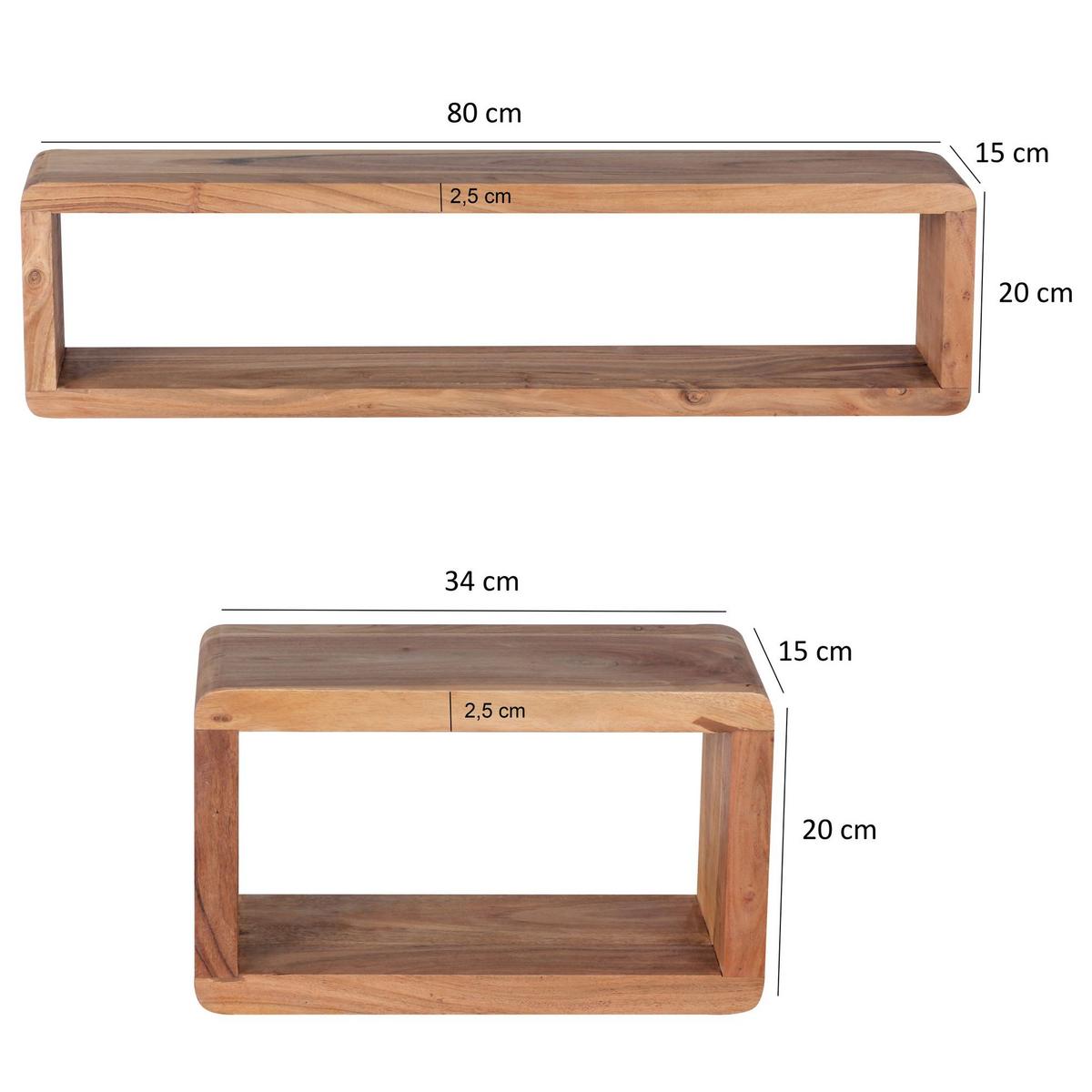 WANDREGAL Set TEKO CUBES Massivholz Abgerundete Ecken, Beige 80x15x20 cm - Beige, Holz (80/20/15cm) - KADIMA DESIGN