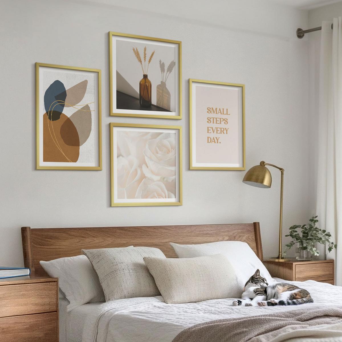 BILDER SET 4er Set - 50x50 cm & 40x60 cm Goldrahmen - Abstrakte Formen Akzente - Goldfarben, Kunststoff (50/50cm) - TULUP