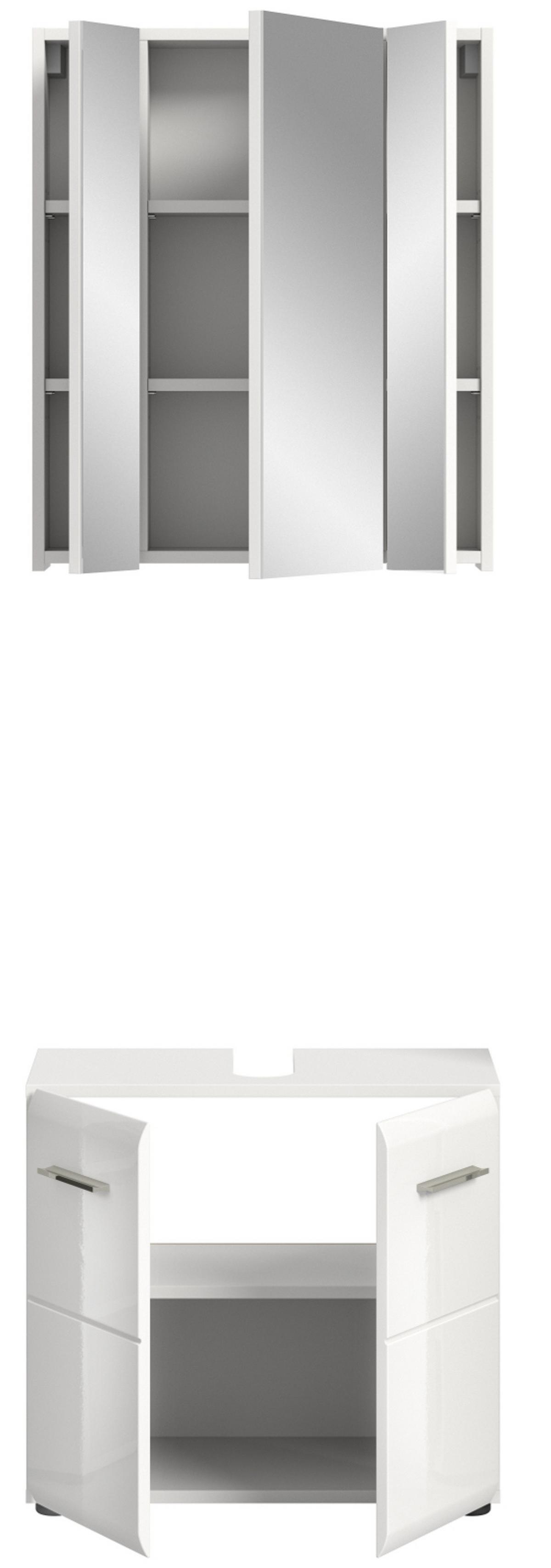 BADMÖBEL-SET weiß Hochglanz 2-teilig, Badkombination 60 cm - Weiß Hochglanz/Silberfarben, Glas/Holzwerkstoff (60/185/30cm) - Inn.Furn