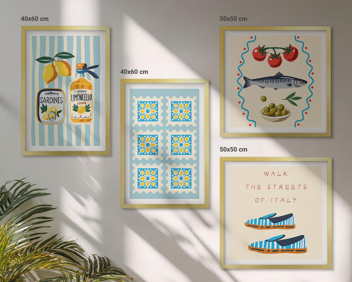BILDER SET 4er Set - 50x50 cm & 40x60 cm Goldrahmen - Fruchtmuster und italienische Kultur - Goldfarben, Kunststoff (50/50cm) - TULUP