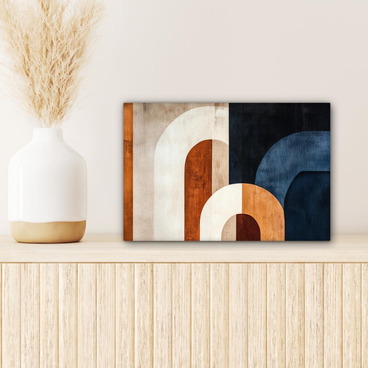 LEINWANDBILD Abstrakt - Formen - Dunkelblau Deko Schlafzimmer 30x20 cm - Cognac, Textil (30/20cm) - MuchoWow