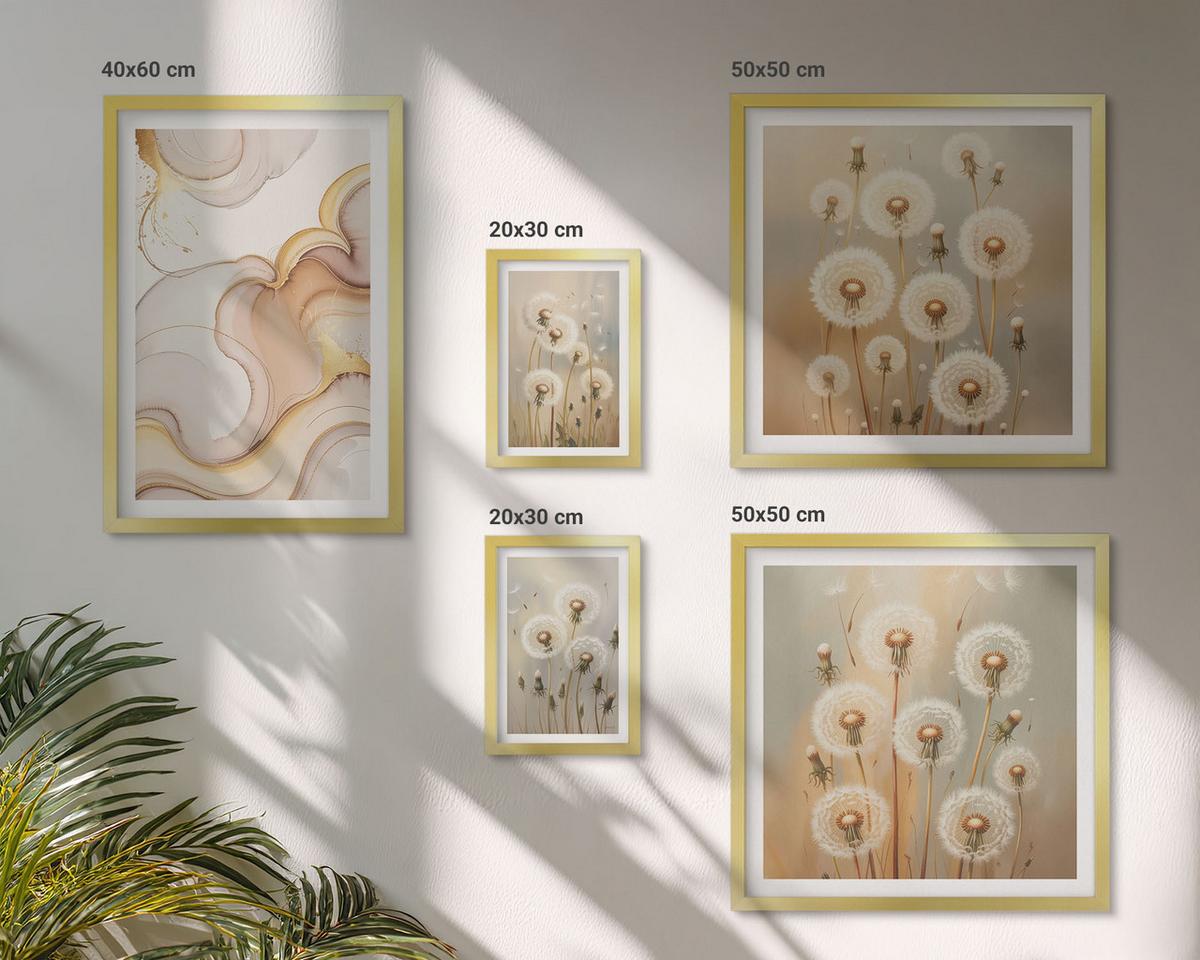 BILDER SET 5er Set - 50x50 cm & 20x30 cm & 40x60 cm Goldrahmen - Zitronenblüten am Meer - Goldfarben, Kunststoff (40/60cm) - TULUP