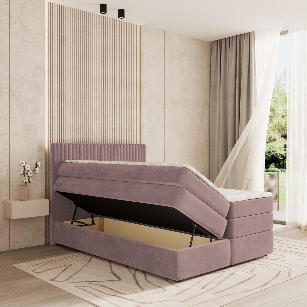BOXSPRINGBETT FELBIO 180x200 cm mit Matratze und Topper - Rosa - Rosa, Holz (180/200cm) - MASSENO