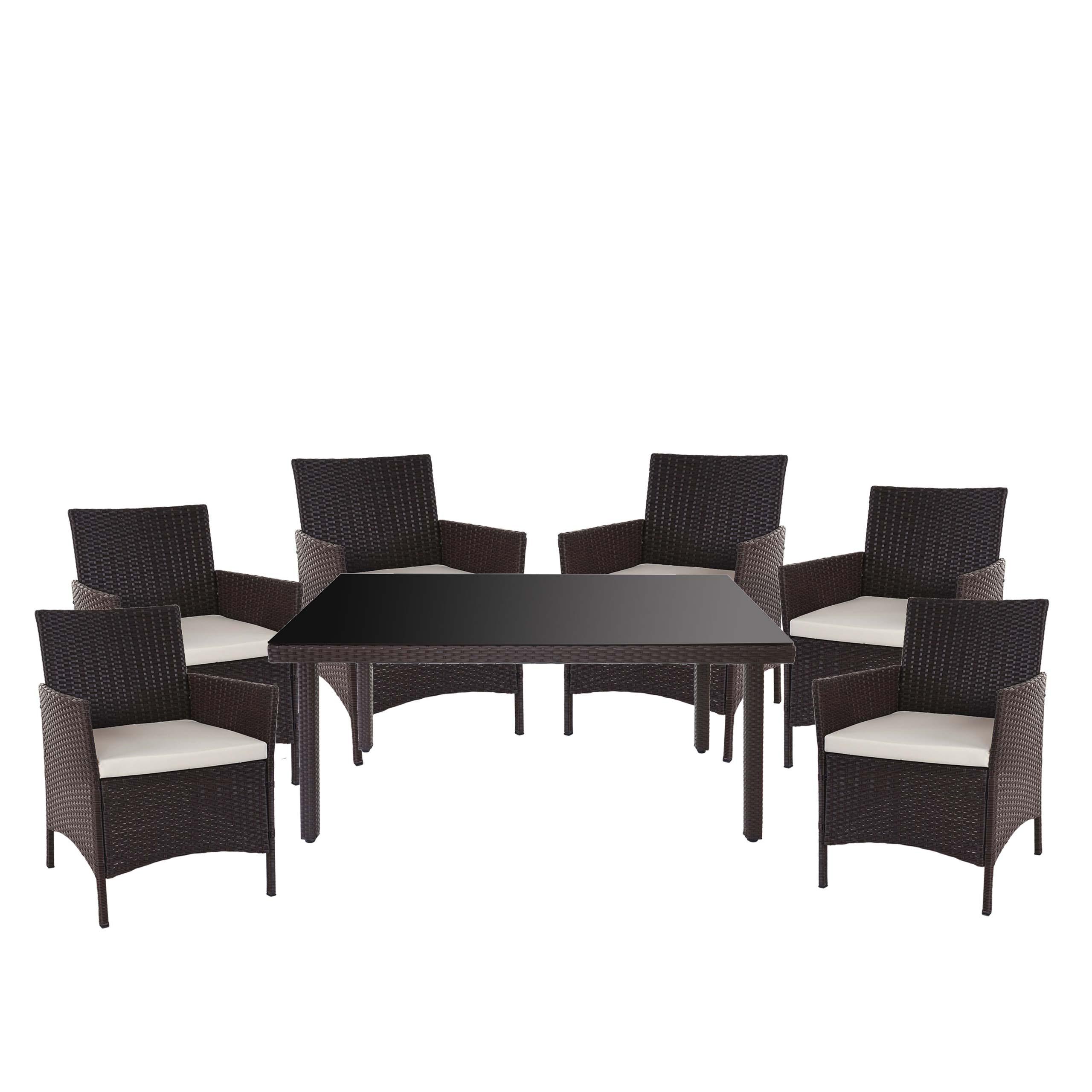 POLY-RATTAN-GARNITUR Braun, Cremeweiß - Braun/Weiß, Kunststoff - MCW