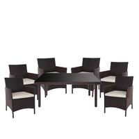POLY-RATTAN-GARNITUR Braun, Cremeweiß - Braun/Weiß, Kunststoff - MCW