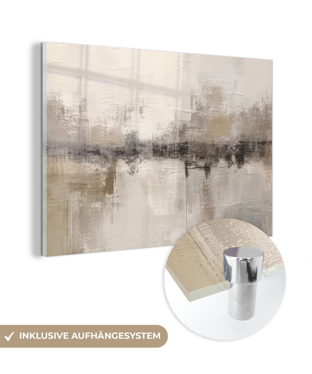 ACRYLGLASBILD Moderne Kunst - Abstrakt - Beige Wanddeko 60x40 cm - Beige, Glas (60/40cm) - MuchoWow