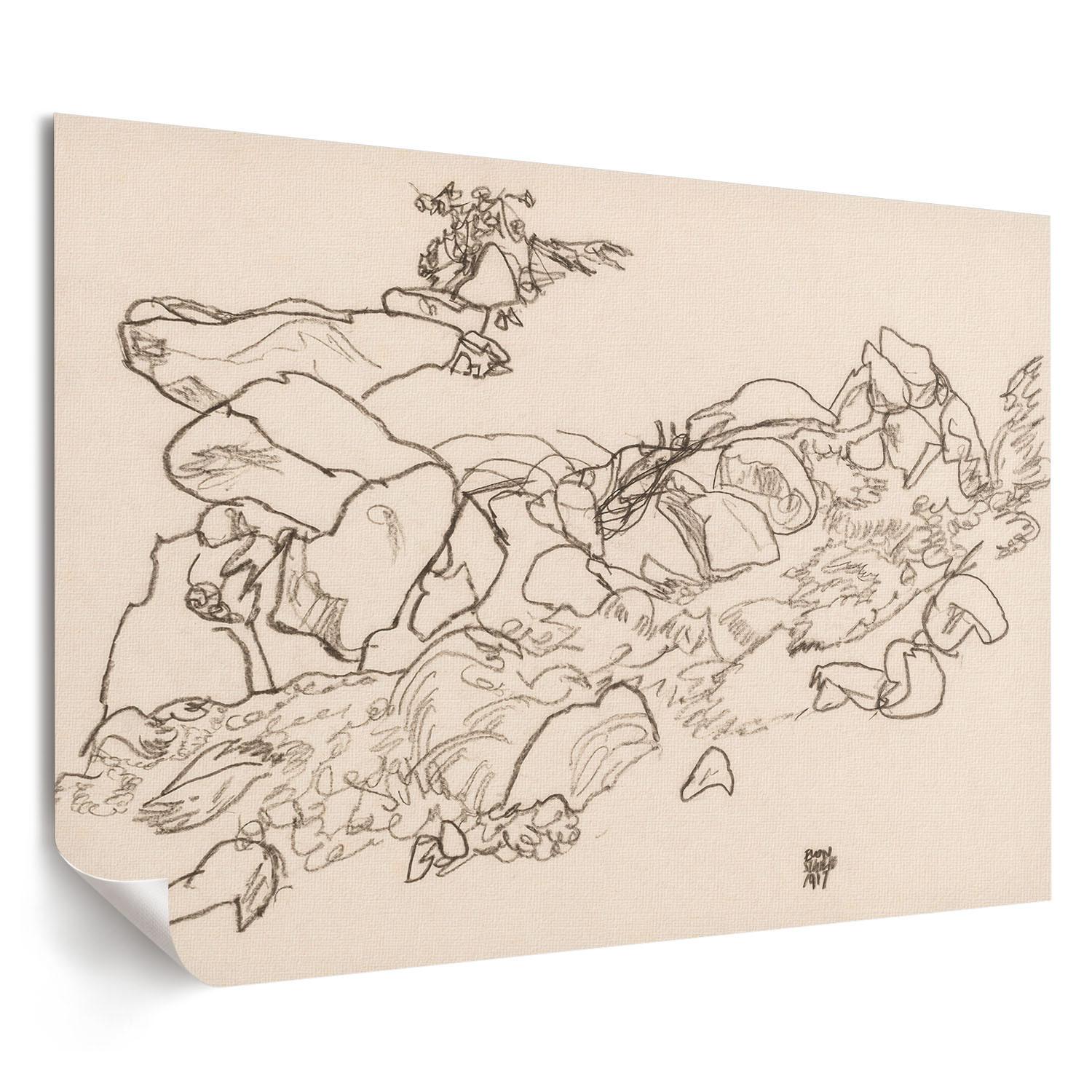 POSTER - 29x21 cm (A4) - Egon Schiele - Gebirgsbach - Beige, Textil (29.7/21/0.1cm) - TULUP