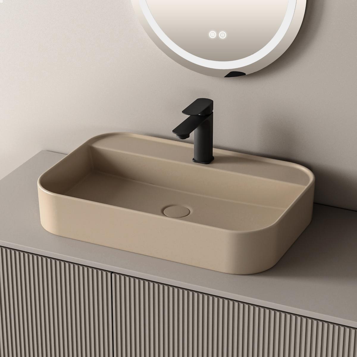 WASCHBECKEN Rechteck Abgerundete Ecken R Mattbeige 40 / 60 / 11 cm - Beige, Keramik (60.3/11/40.1cm) - EMKE