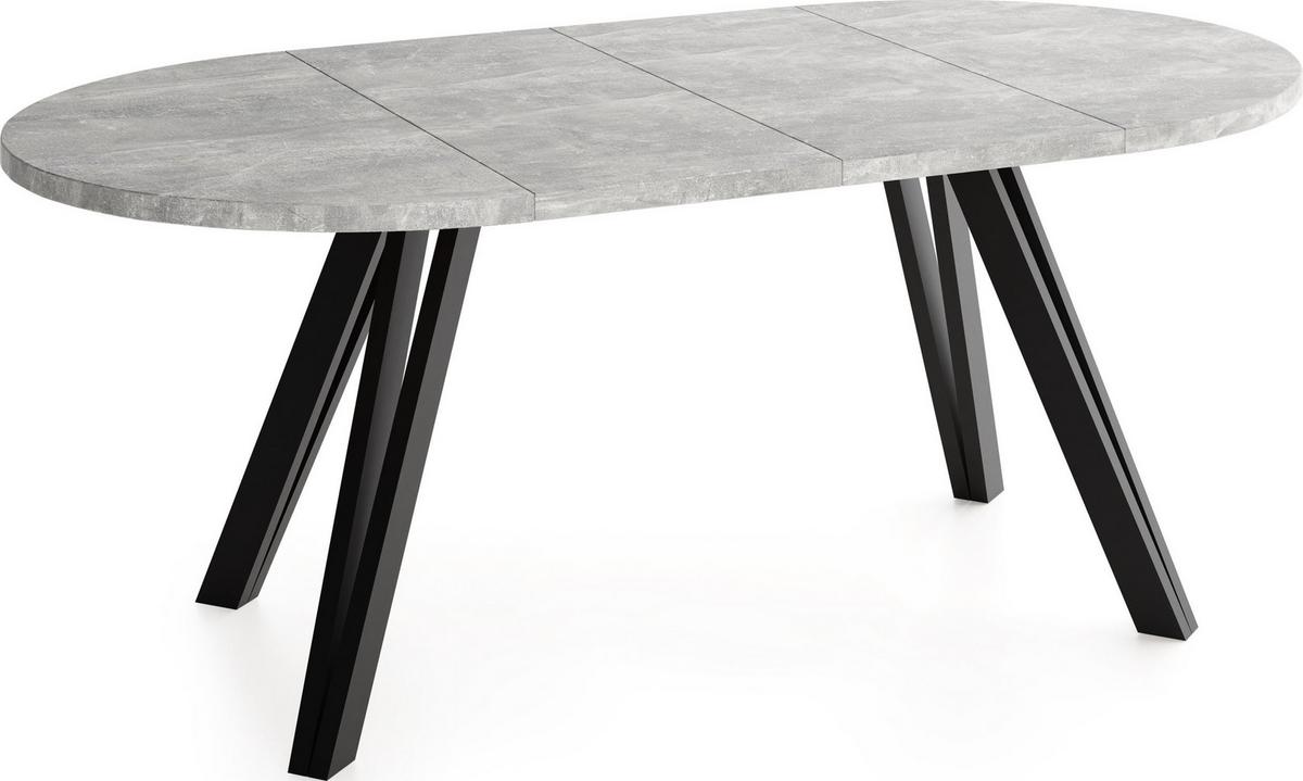 ESSTISCH Ravero runder ausziehbarer, Beton grau 100-180/100/77 cm - Hellgrau/Schwarz, Holz/Holzwerkstoff (100/180/76.5cm) - WFL GROUP