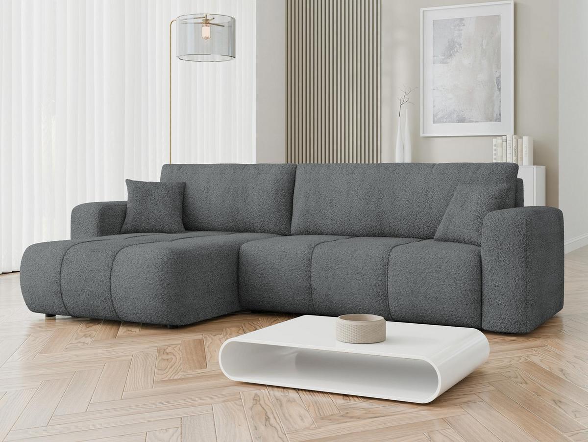 ECKSOFA Furyn Maxi Boucle - Dunkelgrau/Schwarz, Holzwerkstoff/Kunststoff (274/145cm) - MIRJAN24