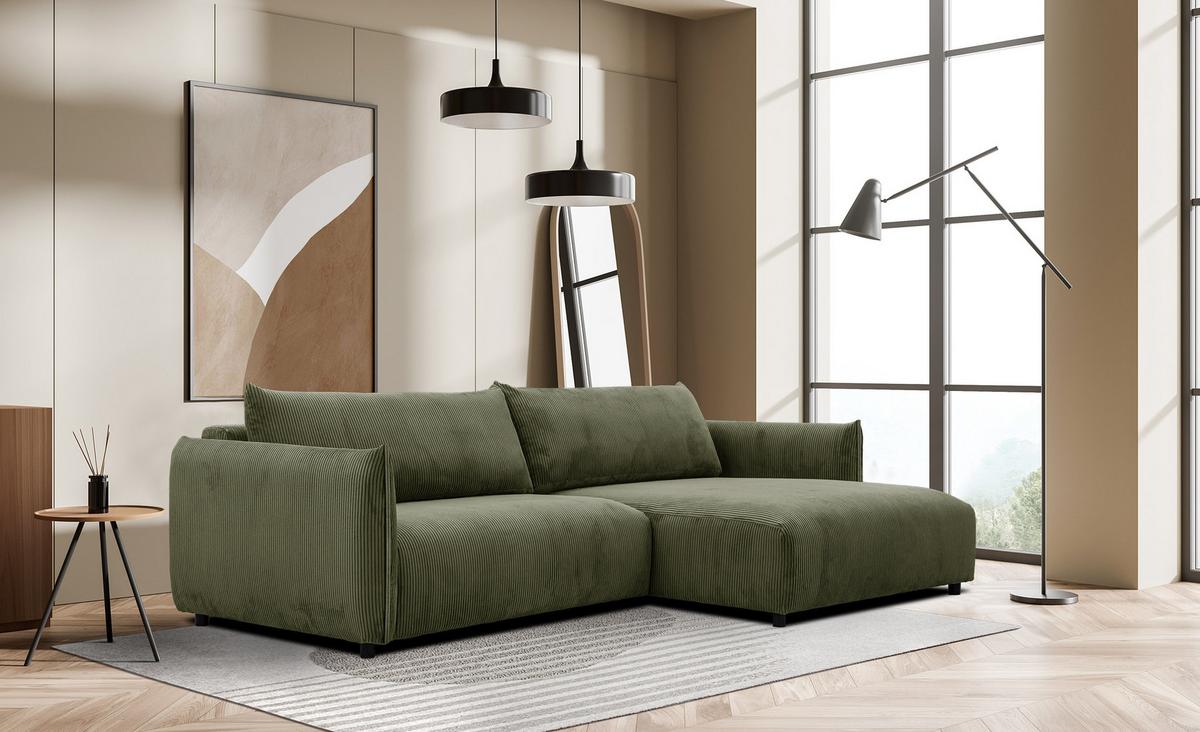 ECKSOFA TAUER 5-Sitzer, olivgrün - Schwarz/Olivgrün, Holzwerkstoff/Kunststoff (292/174cm) - Wozimo