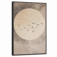 LEINWAND Bilder mit Rahmen - Vogel - Beige - Japanisch - 60x90 - Taupe, Textil (60/90cm) - MuchoWow