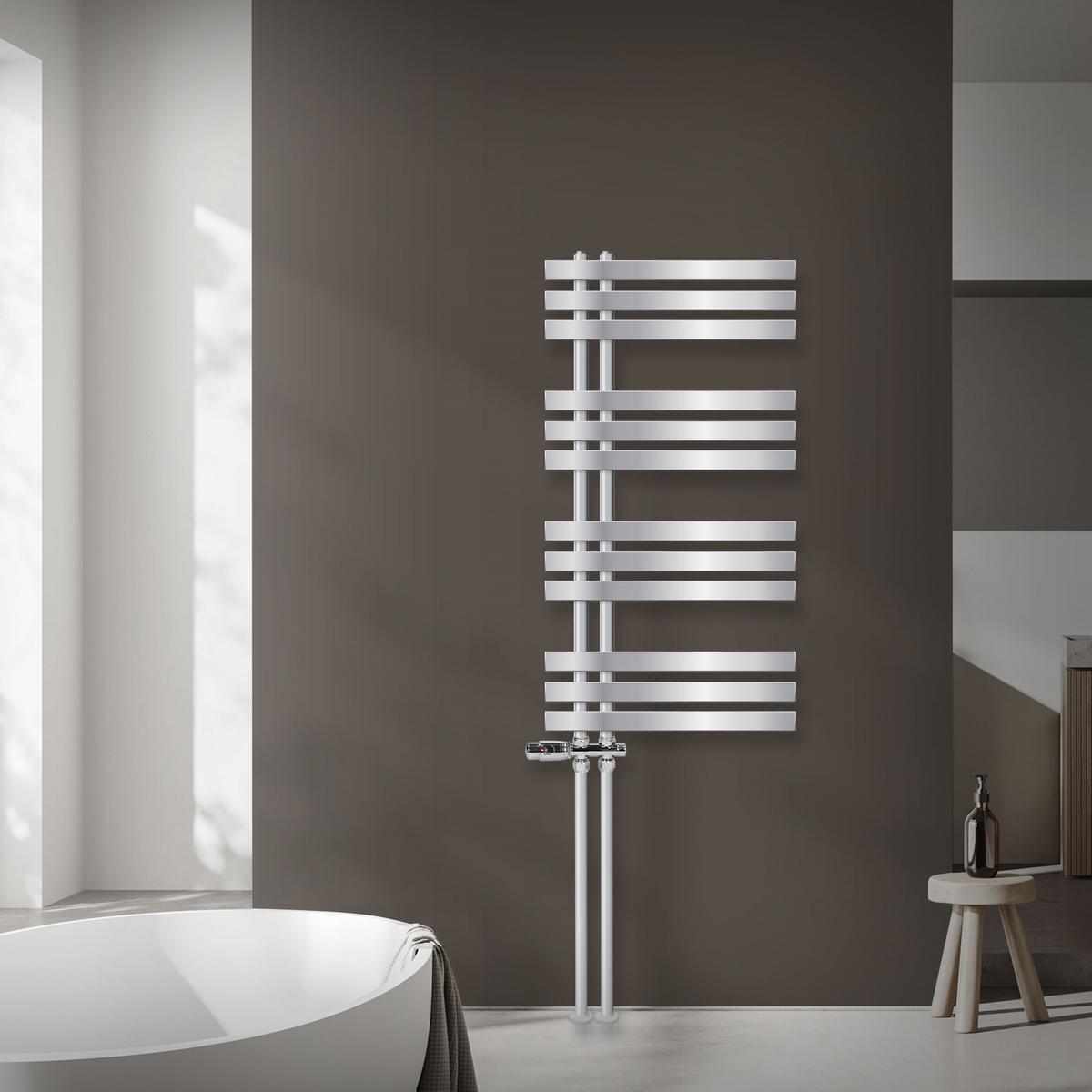 BADHEIZKÖRPER Iron EM 500x1000 mm Chrome mit Ventil Durchgang - Chromfarben, Metall (50/100/3cm) - LuxeBath