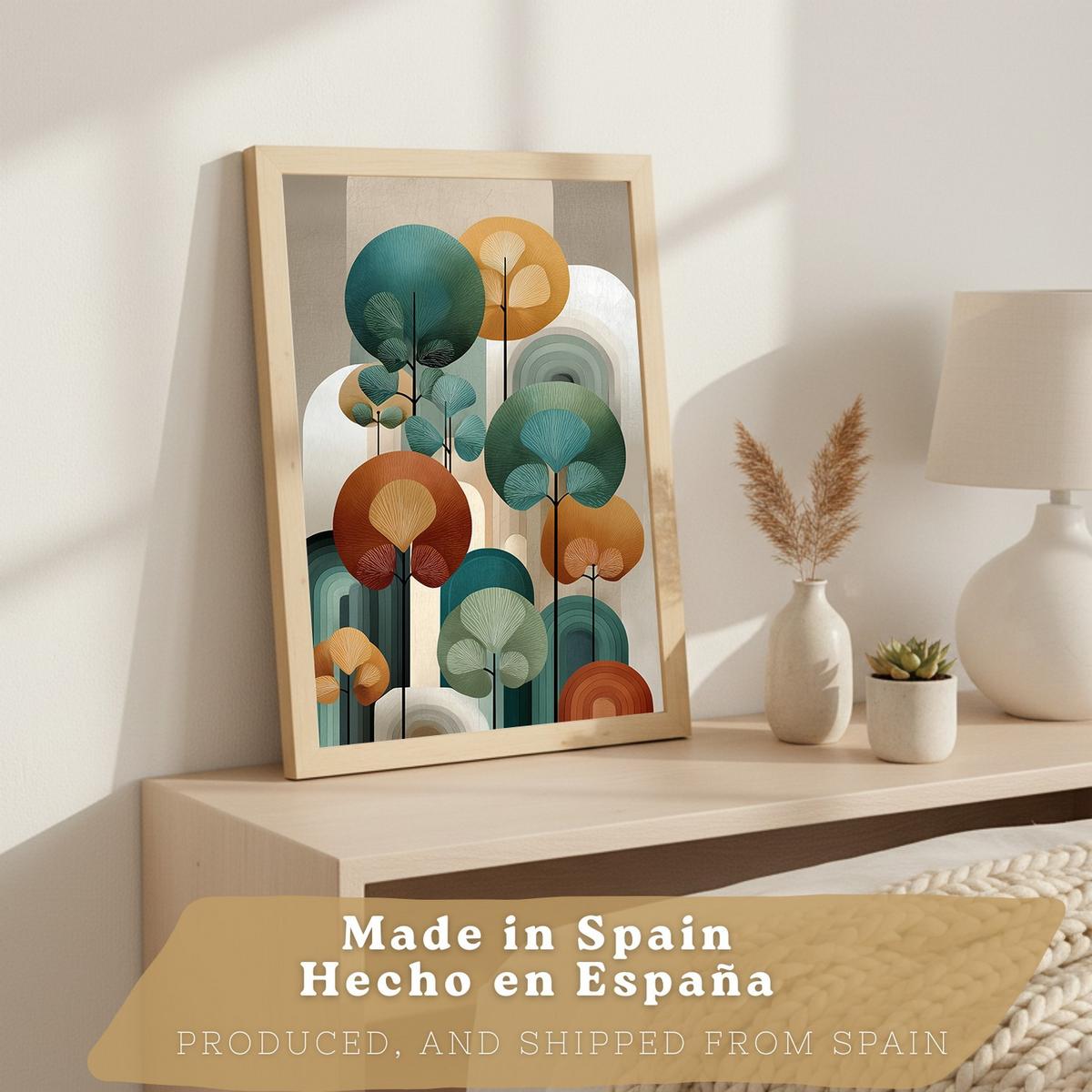 POSTER 3er Kunstdruck-Set Wandbilder Floral Abstrakt Blau Türkis modern Wohnzimmer Deko, Schlafzimmer, Küche, Badezimmer Leichter Holzrahmen A3 - Beige, Papier (29.7/1/42cm) - Nacnic