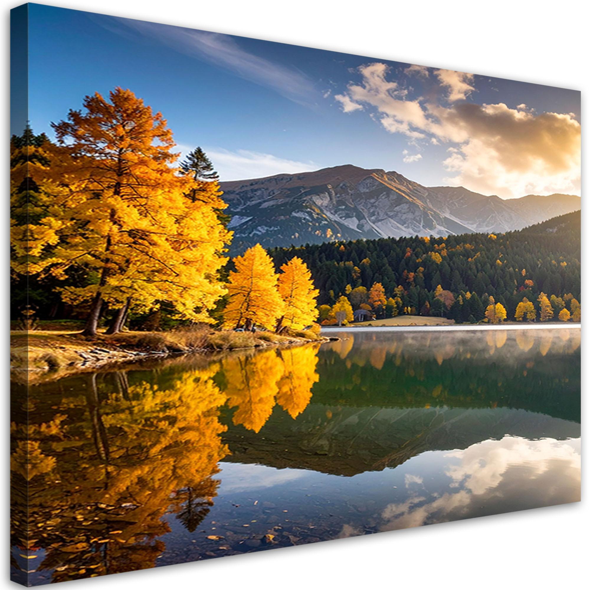 LEINWANDBILD Herbstlandschaft See Berge 60x40cm - Gelb, Textil (60/40cm) - Feeby