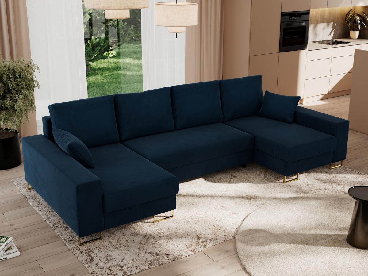 WOHNLANDSCHAFT DORIAN U Velvet Dunkelblau - Goldfarben/Dunkelblau, Textil/Metall (312/85/138cm) - MKS