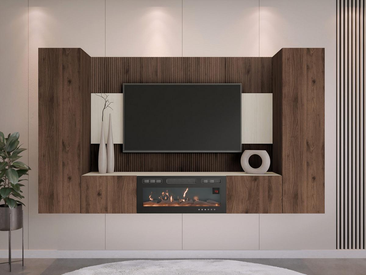WOHNWAND Deromi V mit Kamin - Braun, Holzwerkstoff (260/150/38cm) - MIRJAN24
