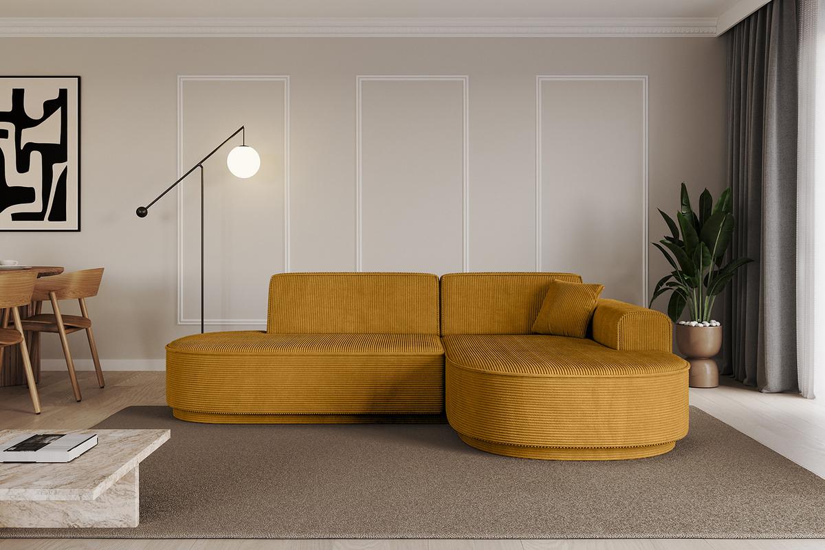 ECKSOFA Ottomane Rechts MARI-L1-v3 - 243x171x83 cm Senfgelb Cord - Gelb/Schwarz, Holzwerkstoff/Kunststoff (171/243cm) - ALTDECOR