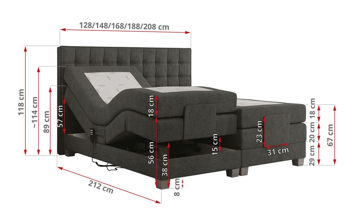 BOXBETT ELEKTRO 140/200 Dunkelgrau Struktur - H4 - Dunkelgrau, Holz/Textil (140/200cm) - MKS