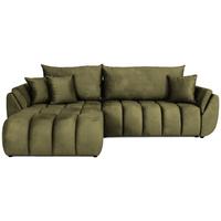 ECKSOFA Iris mit Schlaffunktion und Bettkasten, links oder rechts montierbar – Olivgrün Samt 280/184/85 cm - Schwarz/Olivgrün, Kunststoff/Textil (280/184cm) - WFL GROUP