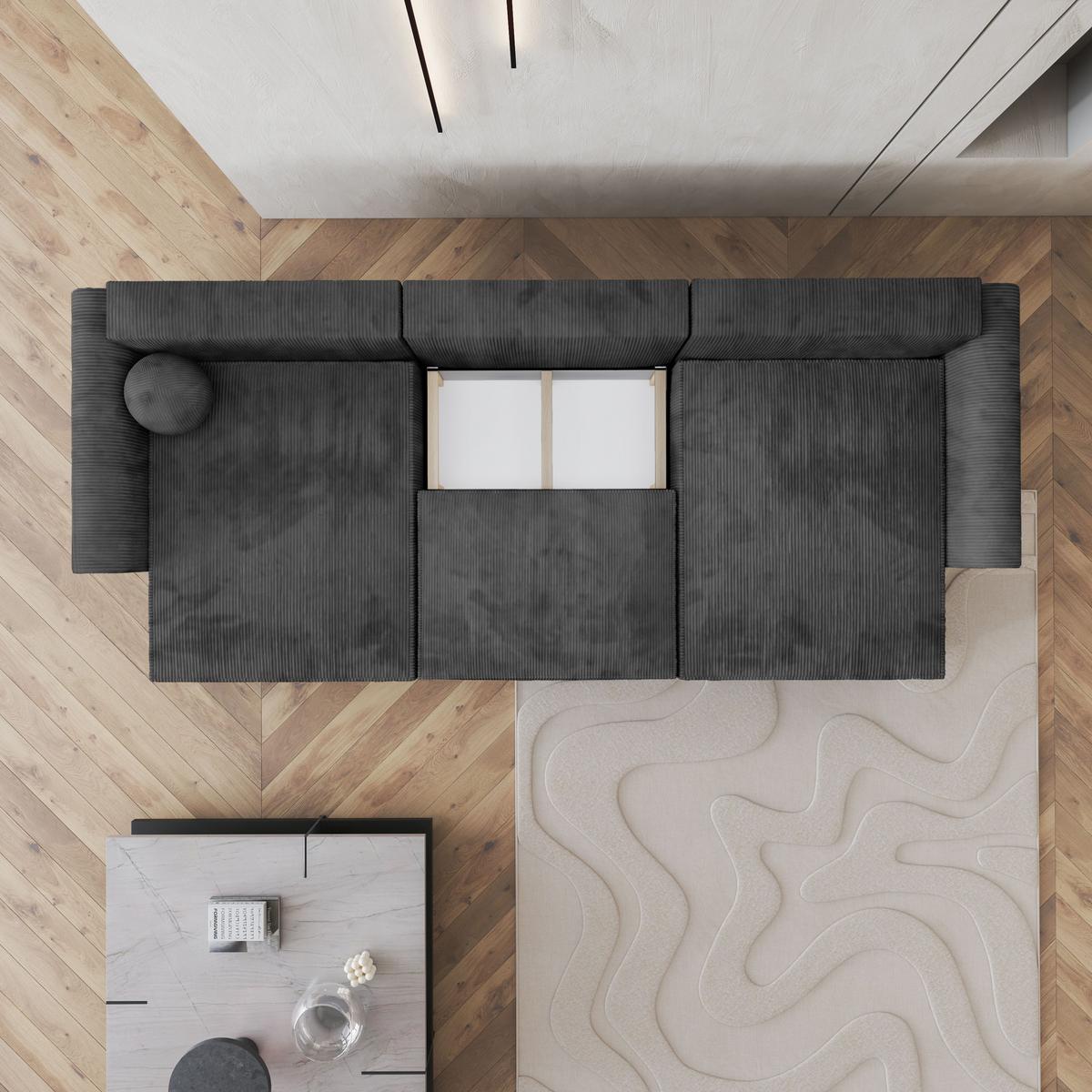 WOHNLANDSCHAFT FENTO P Graphitfarben Kordstoff mit Schlaffunktion - Graphitfarben/Grau, Holz/Kunststoff (347/90/148cm) - MASSENO